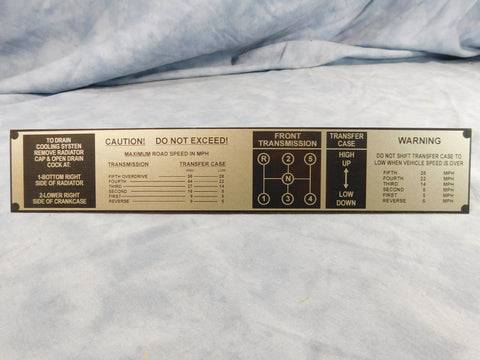 TRANSMISSION SHIFT PATTERN DATA PLATE