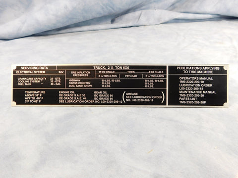 SERVICING DATA PLATE
