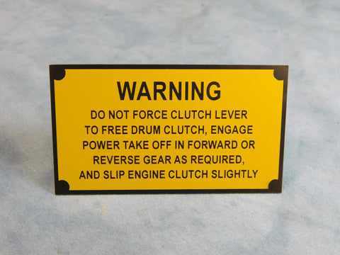 WINCH CLUTCH LEVER WARNING DATA PLATE