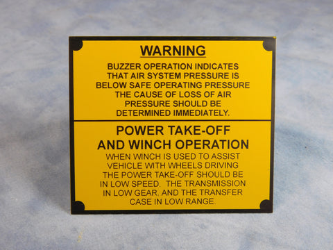 LOW AIR BUZZER / POWER TAKE OFF DATA PLATE