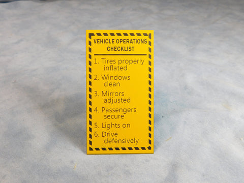 VEHICLE OPERATIONS CHECKLIST DATA PLATE