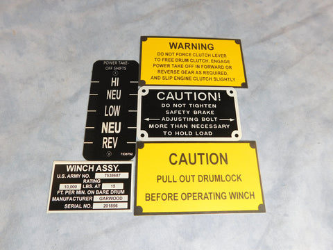 M35A2 WINCH DATA PLATE SET