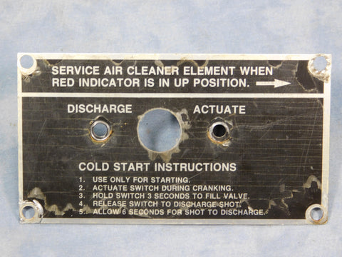 USED, TAKE OFF ETHER START DATA PLATE