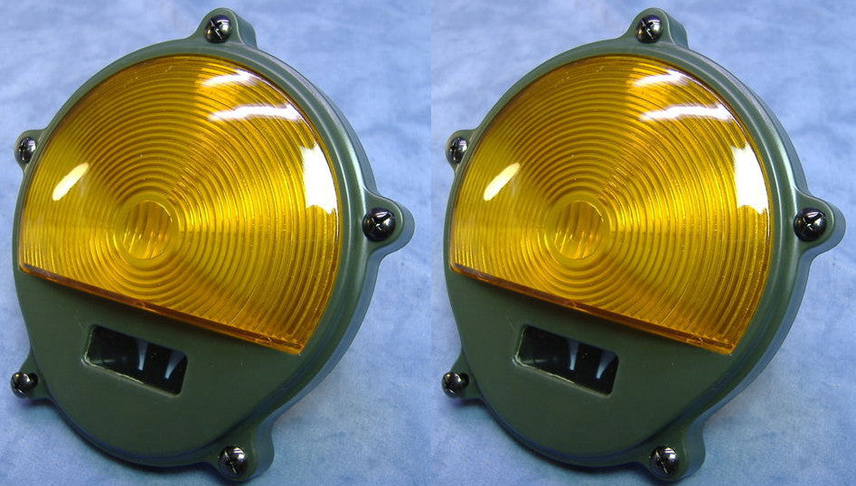 TWO MILITARY PARKING LIGHT LENSES SET OF TWO REPLACEMENT LENSES FOR MILITARY PARKING LIGHTS. THESE STYLE LIGHTS ARE USED ON BASICALLY EVERY TYPE OF MILITARY TACTICAL VEHICLE SINCE THE VIETNAM ERA. FOR COMPOSITE LIGHTS ONLY. MOUNT SCREWS w/ KEEPERS, AND SEALING O-RING ARE INCLUDED. PART NUMBER 11639546 NSN 6220001794325 OTHER NUMBERS INCLUDE 10512657 AND 2AT555 WE ALSO OFFER THESE INDIVIDUALLY HERE ON OUR WEBSITE, BUT YOU SAVE ON SHIPPING WHEN YOU BUY OUR SET OF TWO.